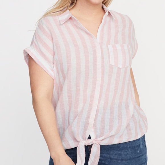 old navy pink and white striped shirt